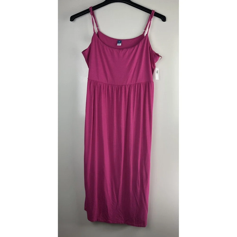NWT Old Navy Fit & Flare Cami Midi Dress Polarized Pink Stretch Plus Size 2X - Picture 2 of 9